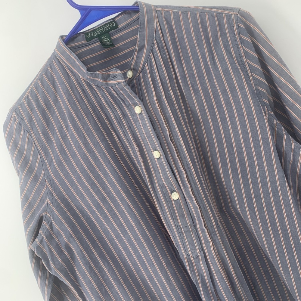 LRL Ralph Lauren Jeans Co Popover Top Striped Cotton Long Sleeve Petite Medium